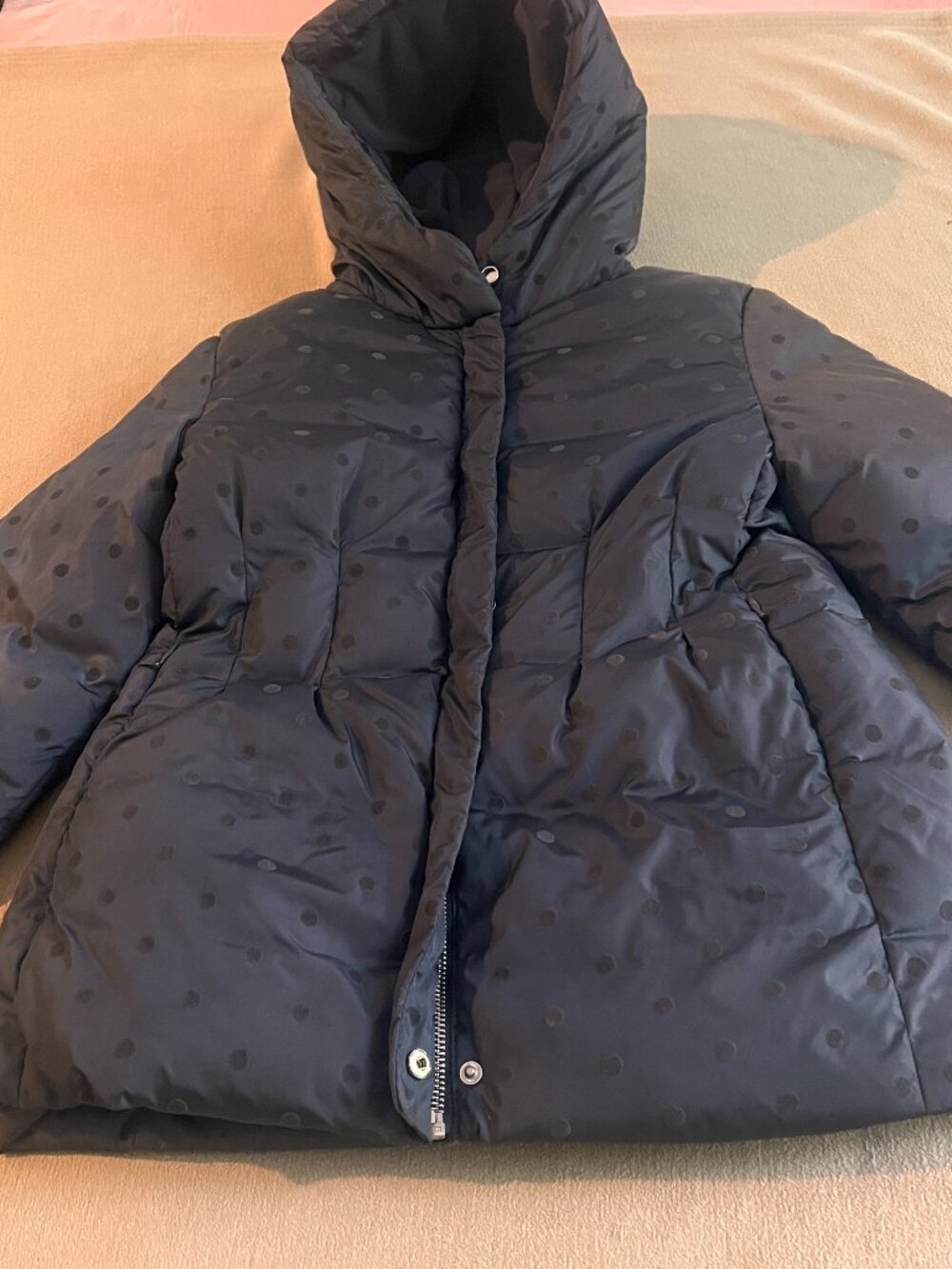 Jacadi Girls Puffer Lining Jacket Polka Dots Hooded Size 140 sm. US 10 Years